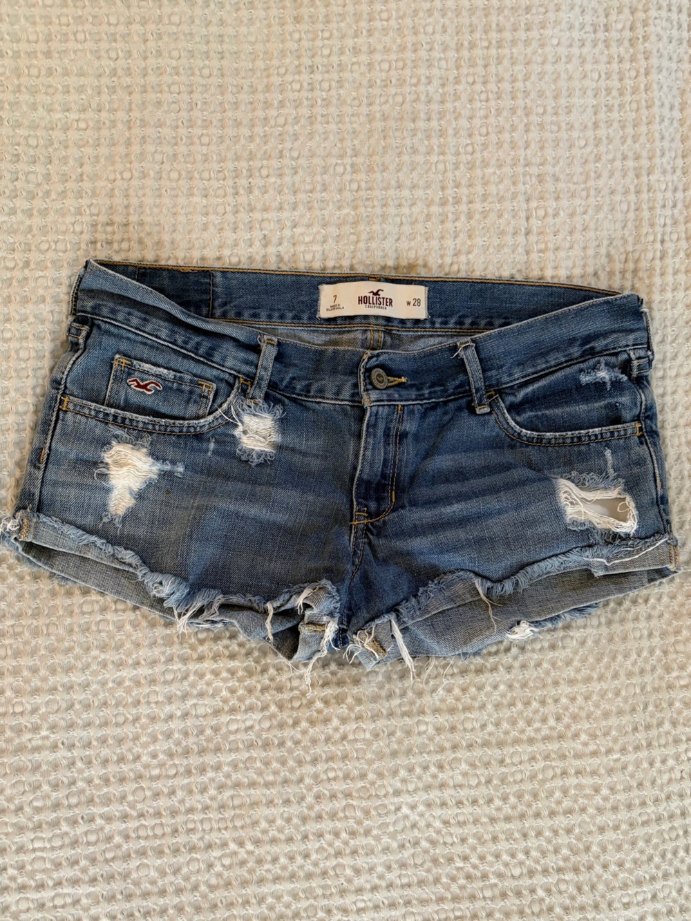 Hollister Dark Blue Distressed Denim Shorts